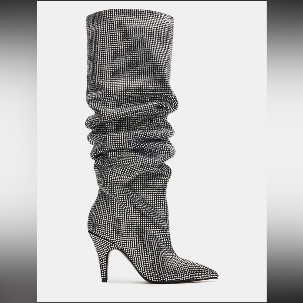 Steve Madden Silver Rhinestone Heeled Boots - Picture 2 of 9